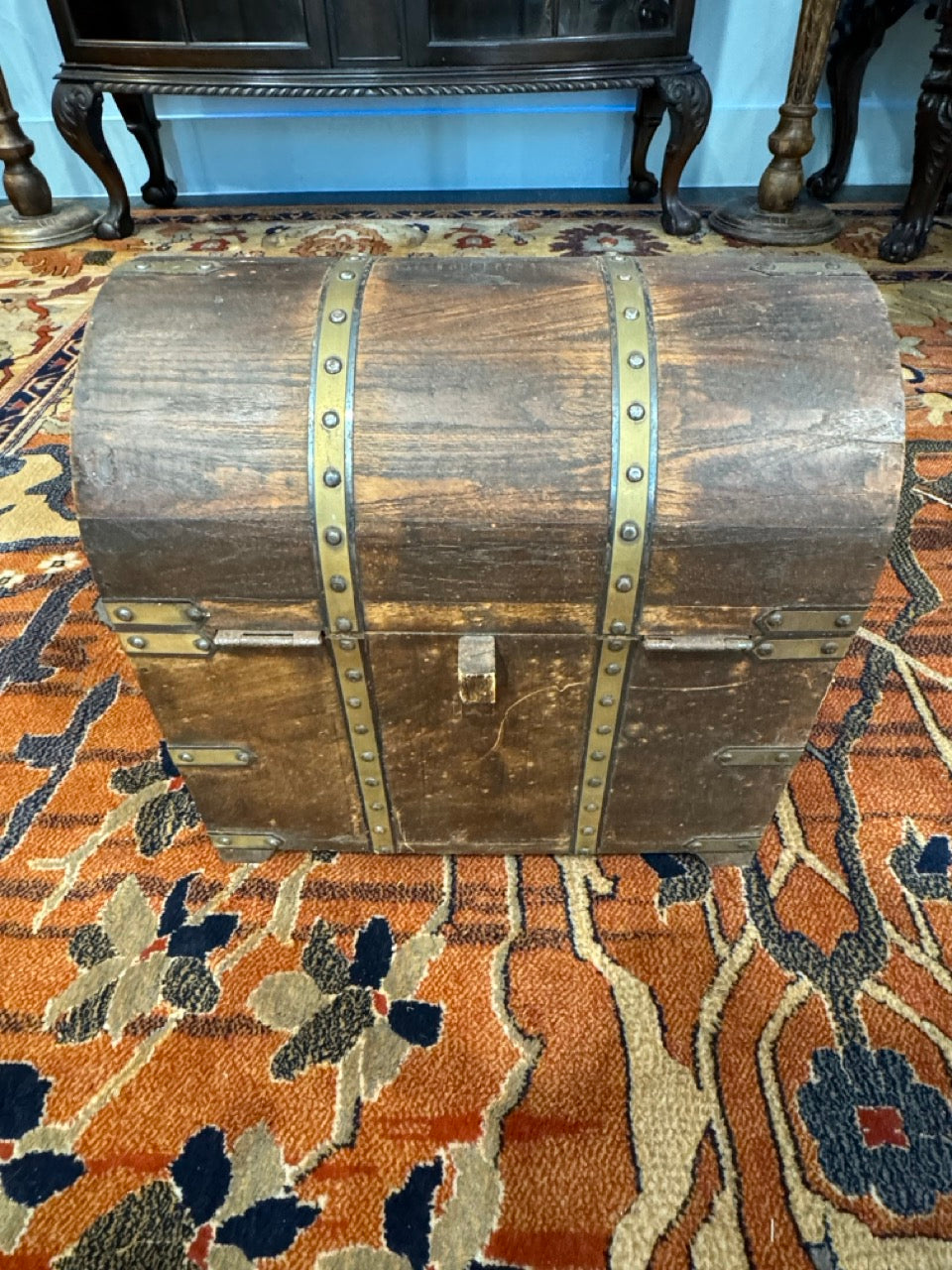 Vintage Handcrafted Oak Treasure Chest Box